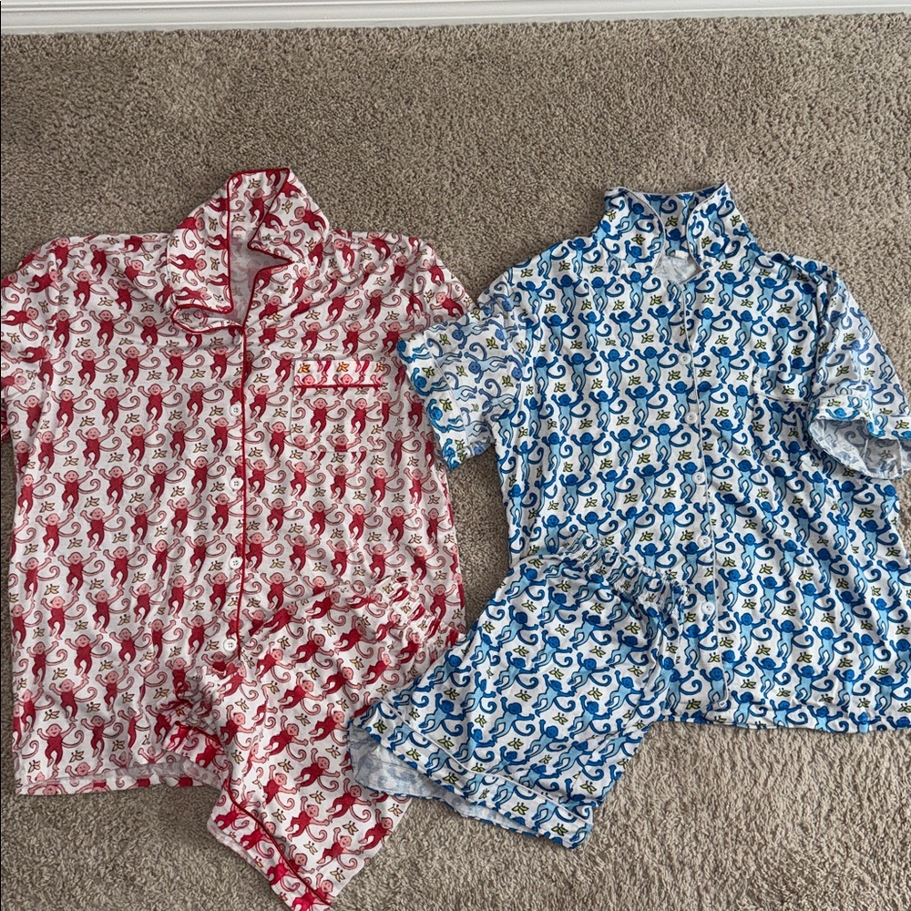 Red and Blue Monkey Print Pajama Set